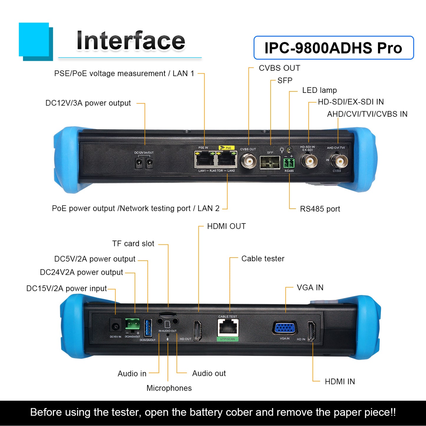 WANLUTECH Upgraded 8K IP Camera Tester, CCTV Tester 7 inch Touchscreen 8MP TVI CVI AHD SDI CVBS Camera Tester RJ45 Cable Tester SFP PoE Network Tools RS485 WiFi HDMI I/O VGA in (IPC-9800ADHS Pro)
