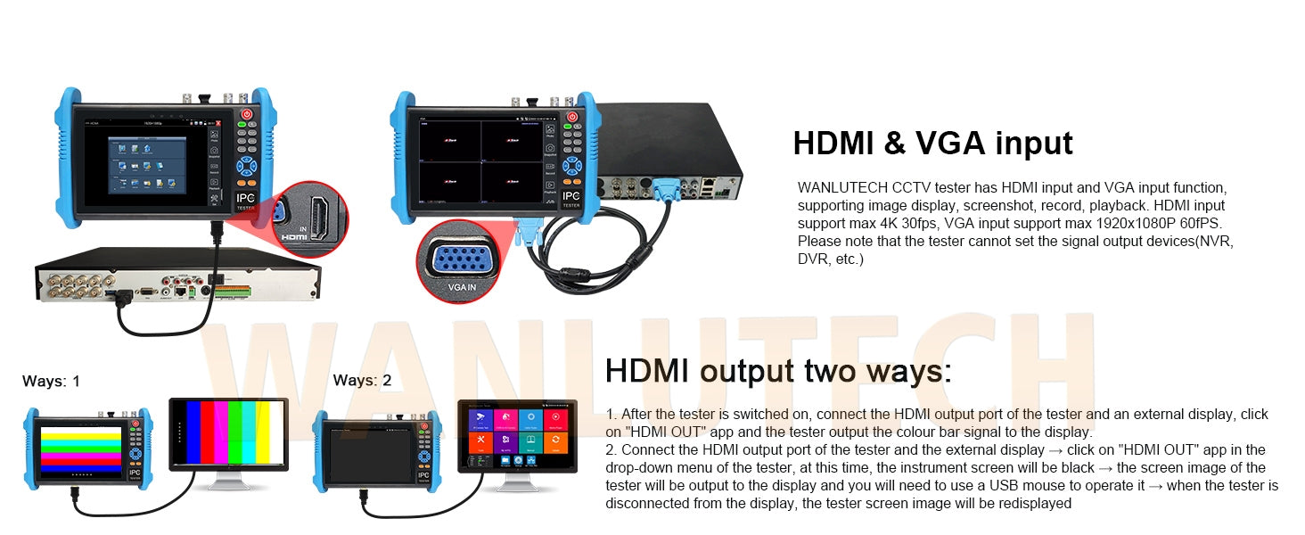 WANLUTECH CCTV Tester Essential Tool for Surveillance Camera Cable Network Testing IPC-9800ADHS Pro