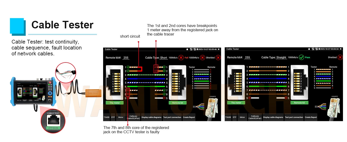WANLUTECH CCTV Tester Essential Tool for Surveillance Camera Cable Network Testing IPC-9800ADHS Pro