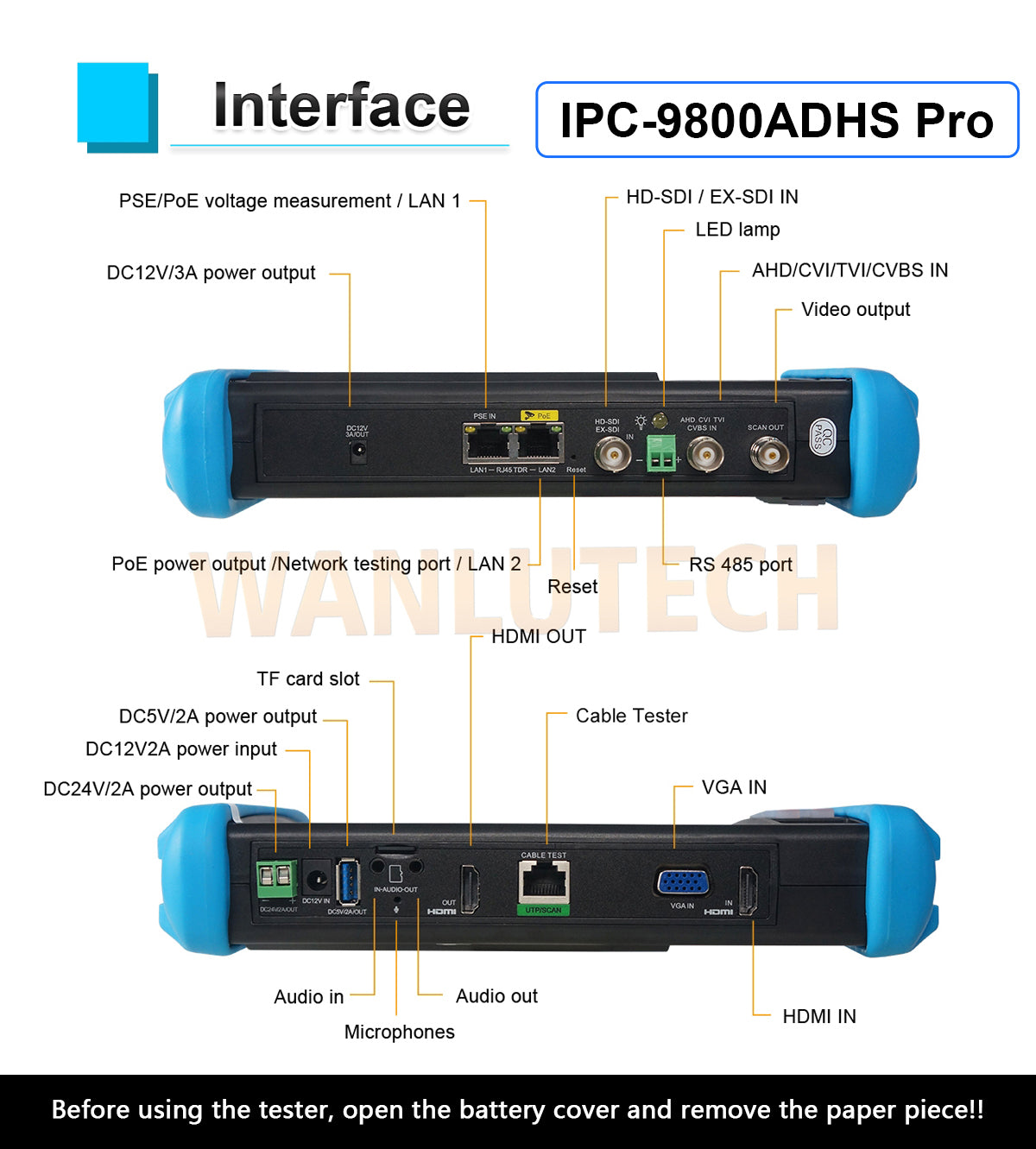 WANLUTECH CCTV Tester Essential Tool for Surveillance Camera Cable Network Testing IPC-9800ADHS Pro