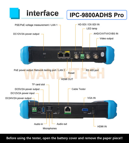 WANLUTECH CCTV Tester Essential Tool for Surveillance Camera Cable Network Testing IPC-9800ADHS Pro