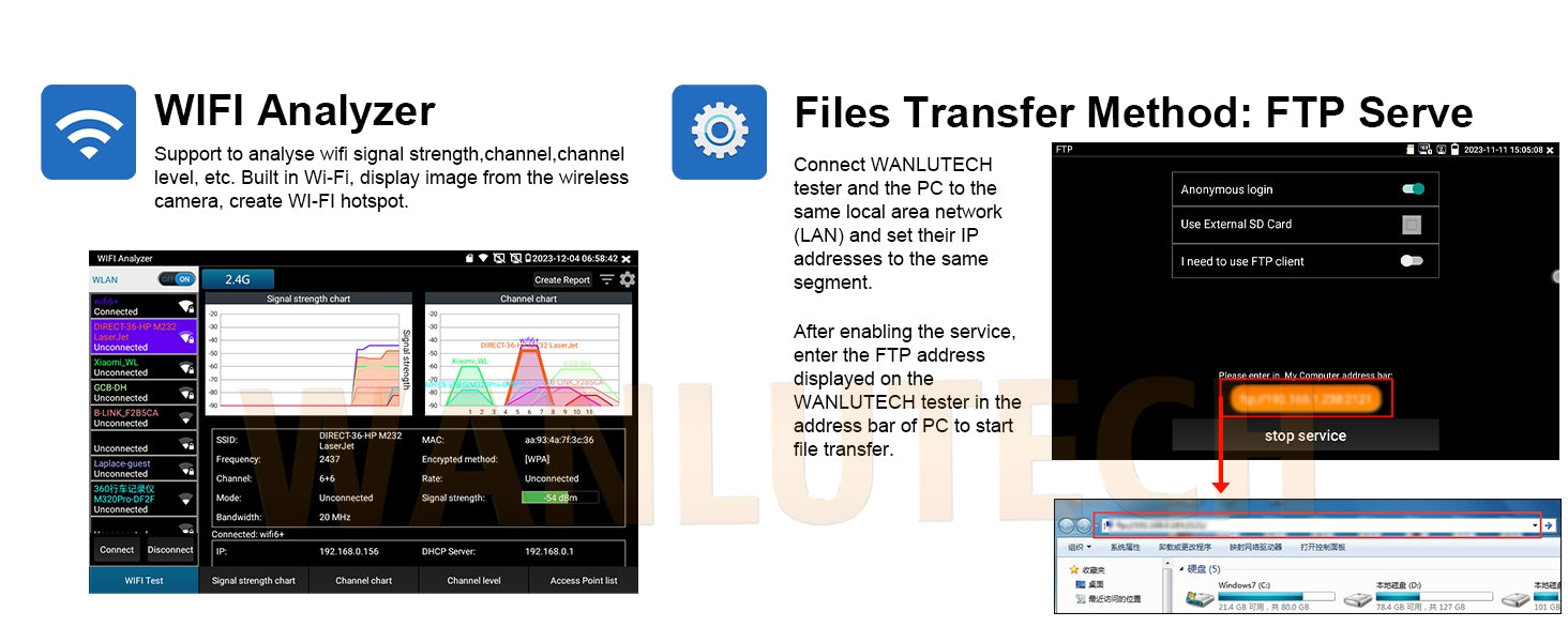 WANLUTECH CCTV Tester Essential Tool for Surveillance Camera Cable Network Testing IPC-9800ADH Pro

