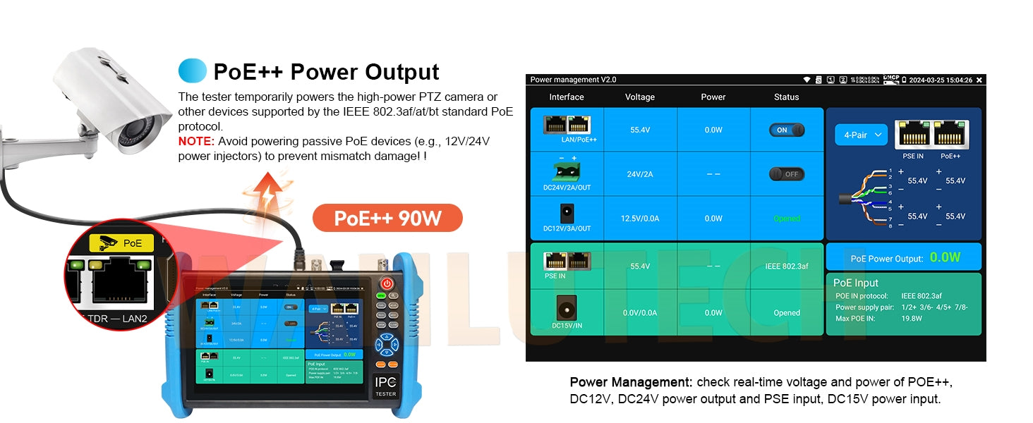 WANLUTECH CCTV Tester Essential Tool for Surveillance Camera Cable Network Testing IPC-9800ADH Pro
