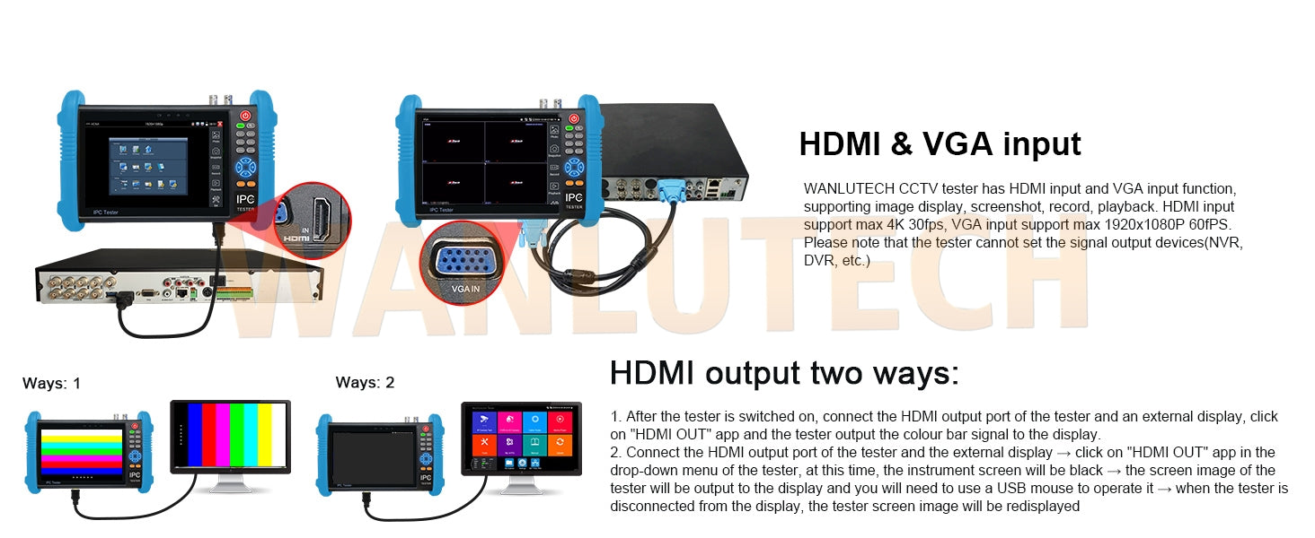 WANLUTECH CCTV Tester Essential Tool for Surveillance Camera Cable Network Testing IPC-9800ADH Pro