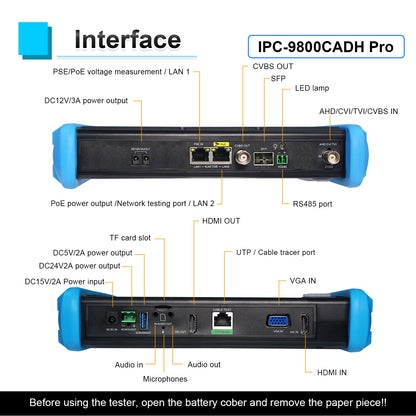 WANLUTECH Upgraded 8K IP Camera Tester, CCTV Tester 7 inch Touchscreen 8MP TVI CVI AHD CVBS Camera Tester Cable Tracer RJ45 Cable TDR Test PoE SFP Network Tools RS485 WiFi HDMI VGA (IPC-9800CADH Pro)