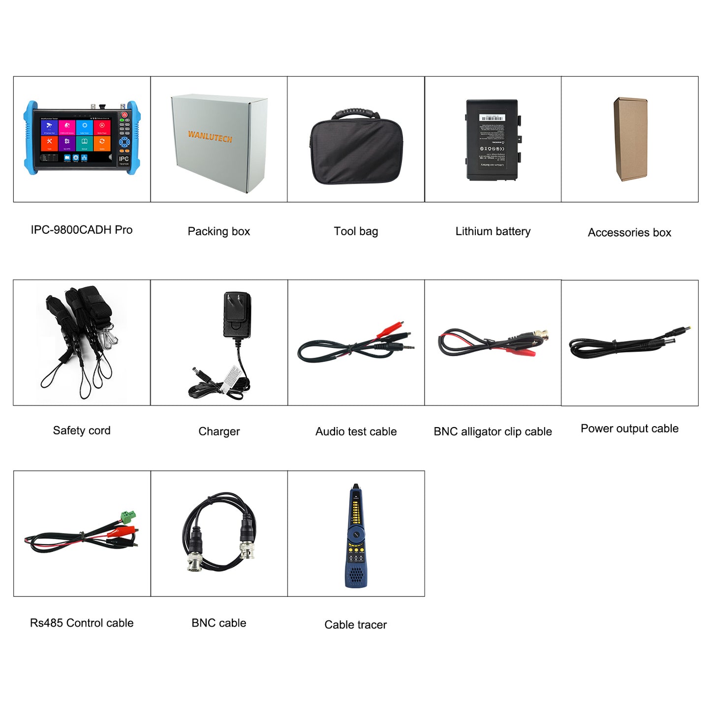 WANLUTECH Upgraded 8K IP Camera Tester, CCTV Tester 7 inch Touchscreen 8MP TVI CVI AHD CVBS Camera Tester Cable Tracer RJ45 Cable TDR Test PoE SFP Network Tools RS485 WiFi HDMI VGA (IPC-9800CADH Pro)