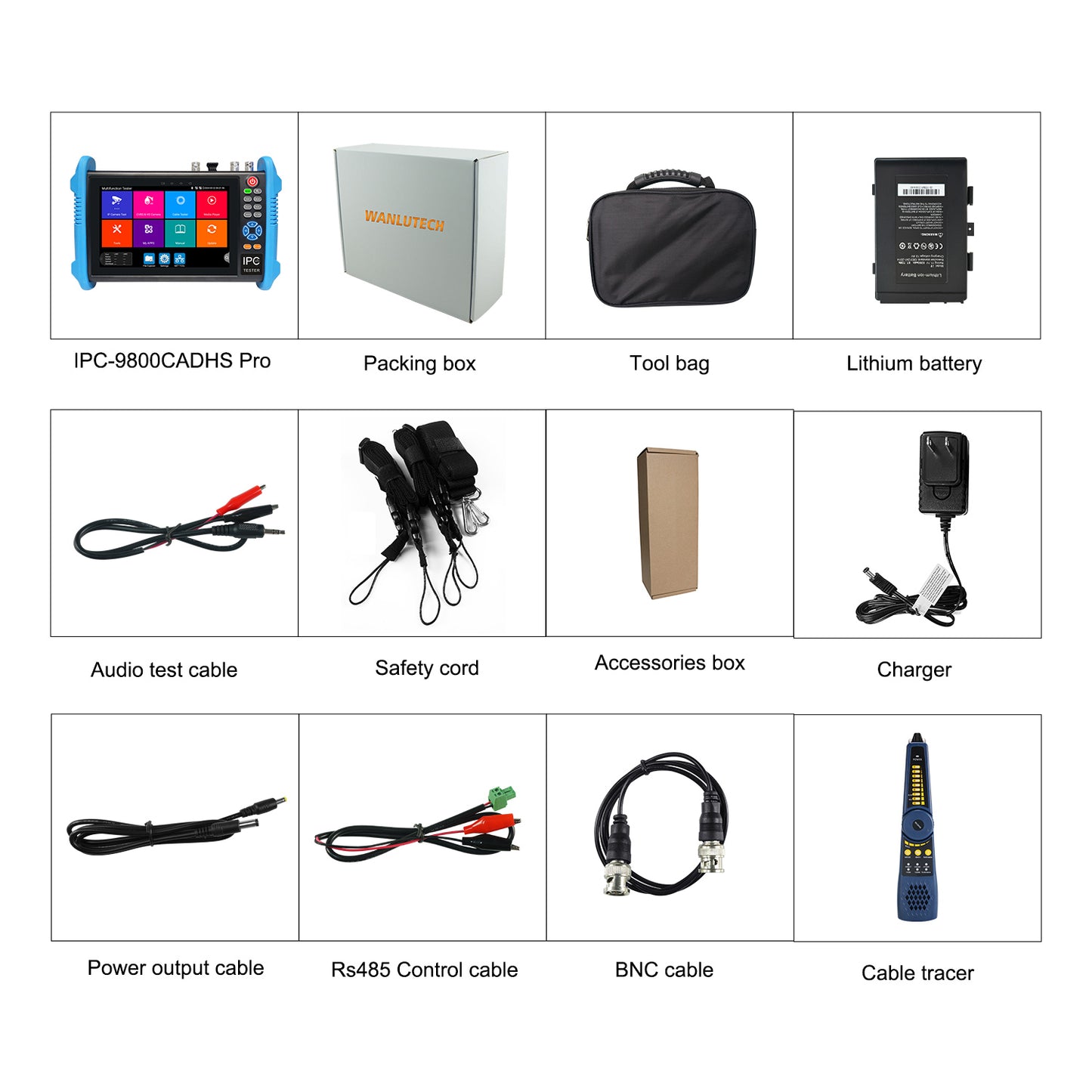 WANLUTECH 8K IP Camera Tester, CCTV Tester 7 inch Touchscreen 8MP TVI CVI AHD SDI CVBS Camera Tester RJ45 Cable Tester PoE SFP Network Tools RS485 WiFi HDMI I/O VGA in (IPC-9800CADHS Pro)