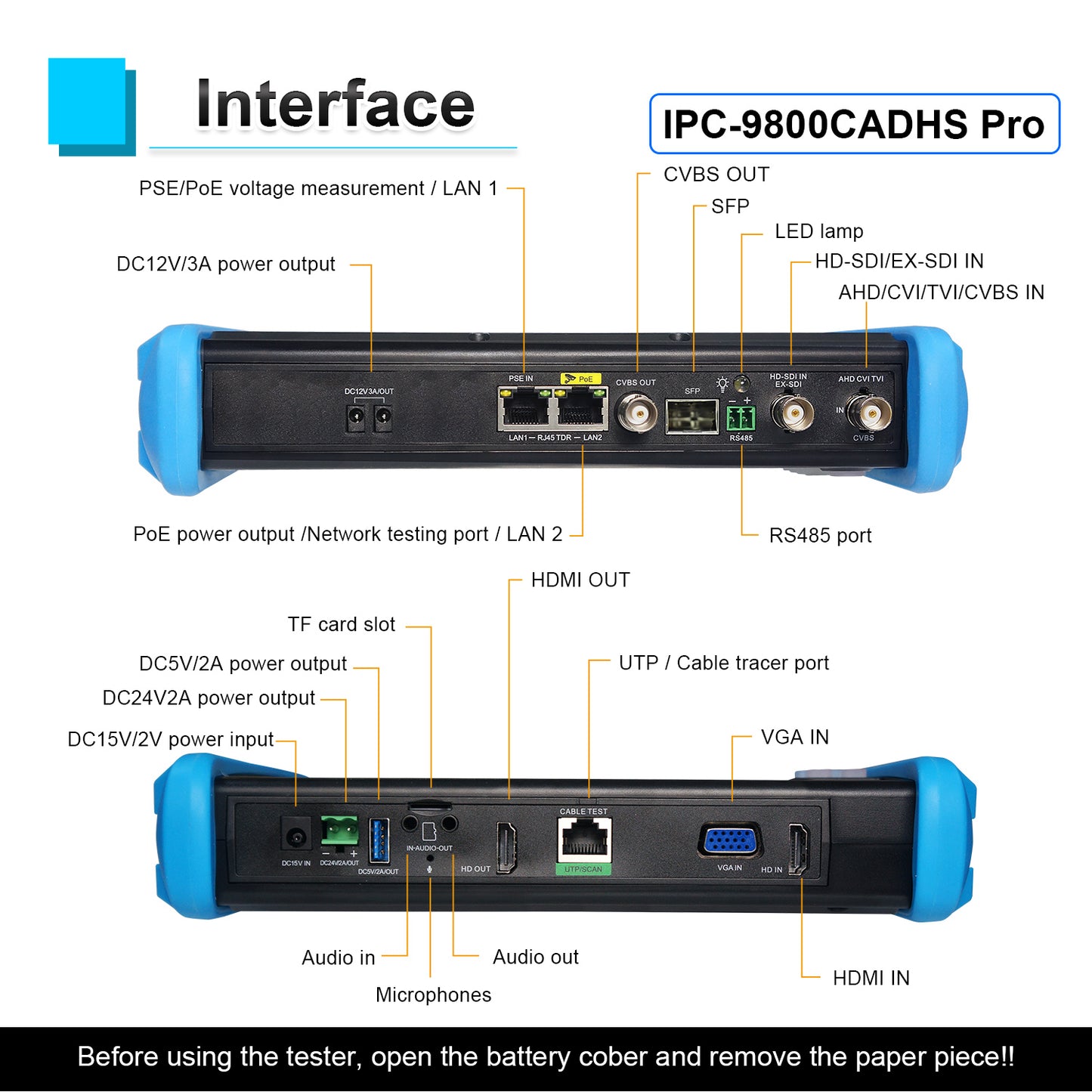 WANLUTECH 8K IP Camera Tester, CCTV Tester 7 inch Touchscreen 8MP TVI CVI AHD SDI CVBS Camera Tester RJ45 Cable Tester PoE SFP Network Tools RS485 WiFi HDMI I/O VGA in (IPC-9800CADHS Pro)