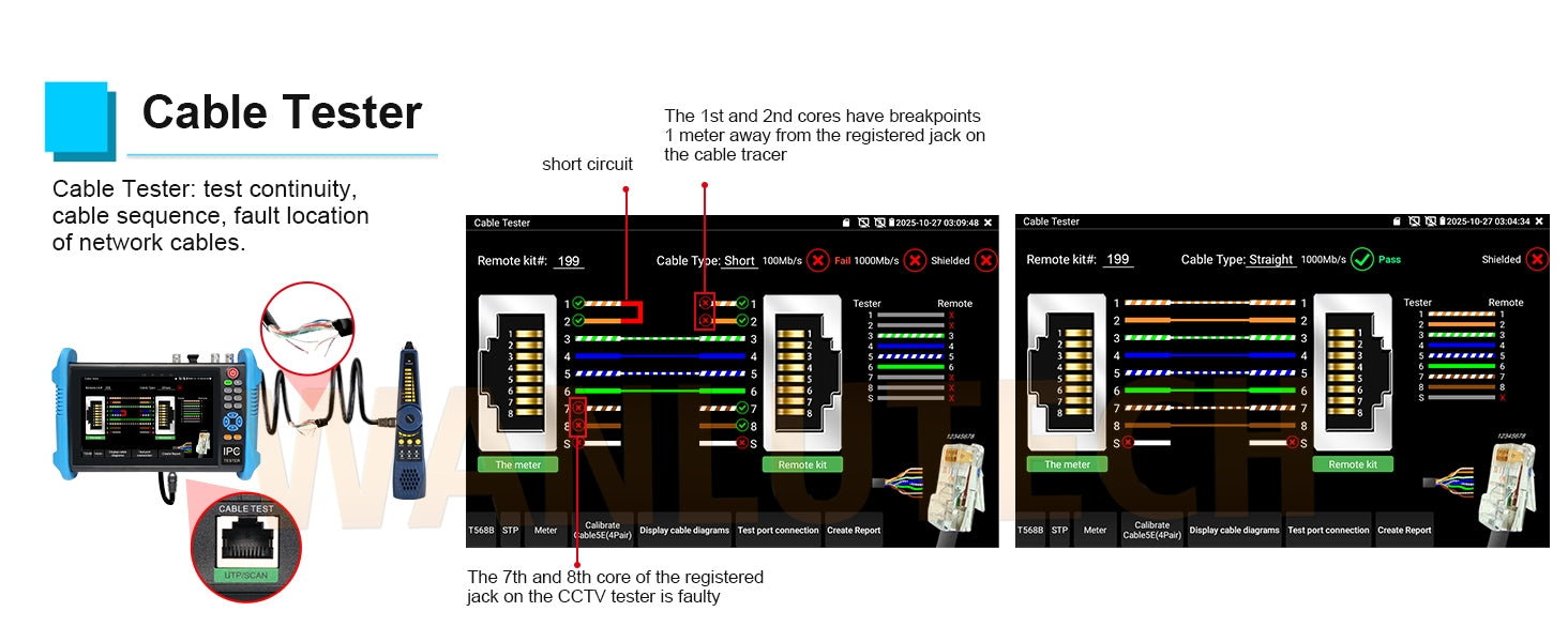 WANLUTECH CCTV Tester Essential Tool for Surveillance Camera Cable Network Testing IPC-9800CADHS Pro
