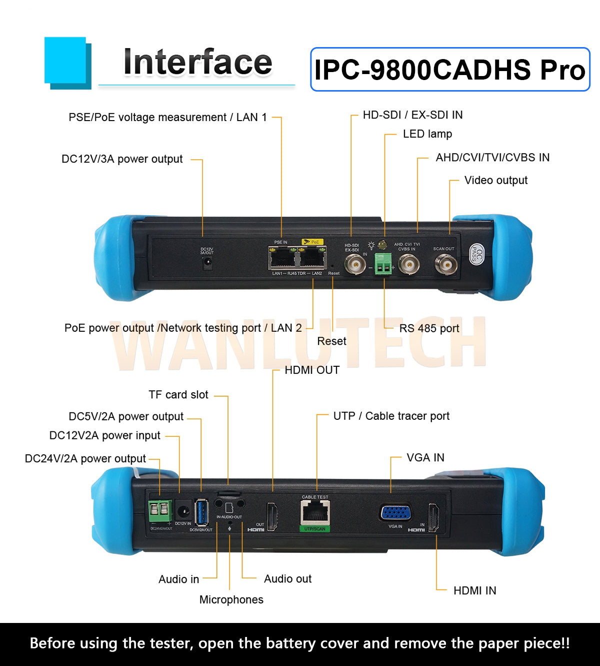 WANLUTECH CCTV Tester Essential Tool for Surveillance Camera Cable Network Testing IPC-9800CADHS Pro