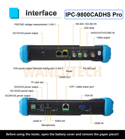 WANLUTECH CCTV Tester Essential Tool for Surveillance Camera Cable Network Testing IPC-9800CADHS Pro