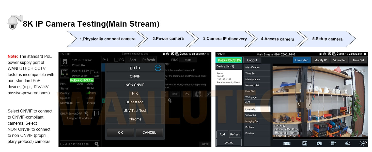 WANLUTECH CCTV Tester Essential Tool for Surveillance Camera Cable Network Testing IPC-9800CADH Pro