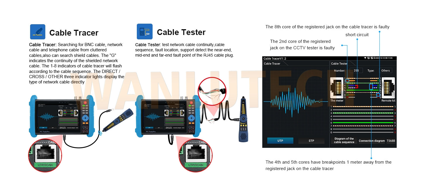 WANLUTECH CCTV Tester Essential Tool for Surveillance Camera Cable Network Testing IPC-9800CADH Pro