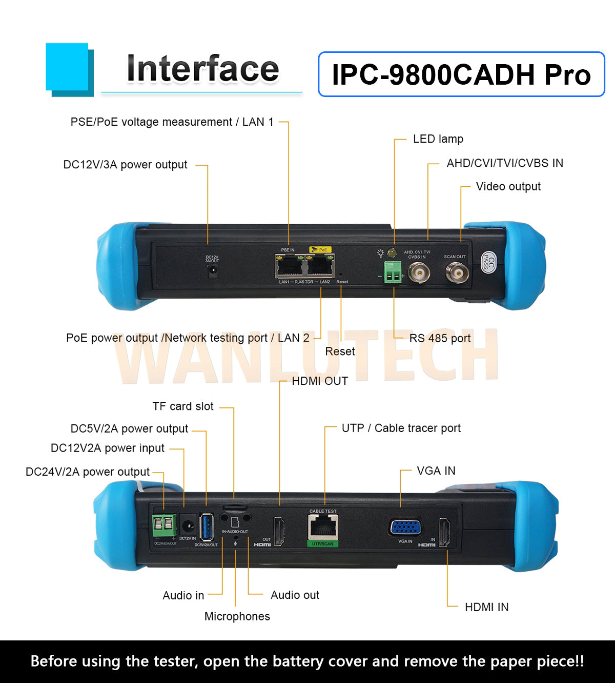 WANLUTECH CCTV Tester Essential Tool for Surveillance Camera Cable Network Testing IPC-9800CADH Pro