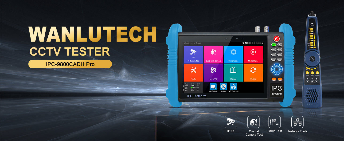 WANLUTECH CCTV Tester Essential Tool for Surveillance Camera Cable Network Testing IPC-9800CADH Pro