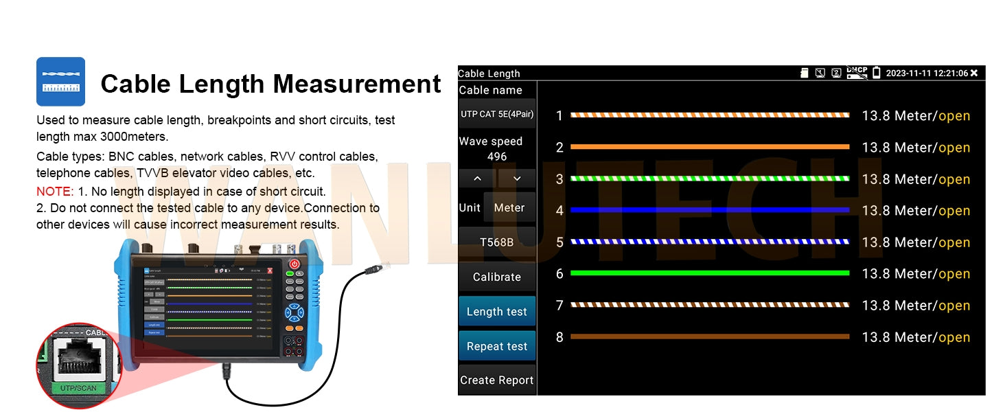 WANLUTECH CCTV Tester Essential Tool for Surveillance Camera Cable Network Testing IPC-9800CLMOVTADHS Pro
