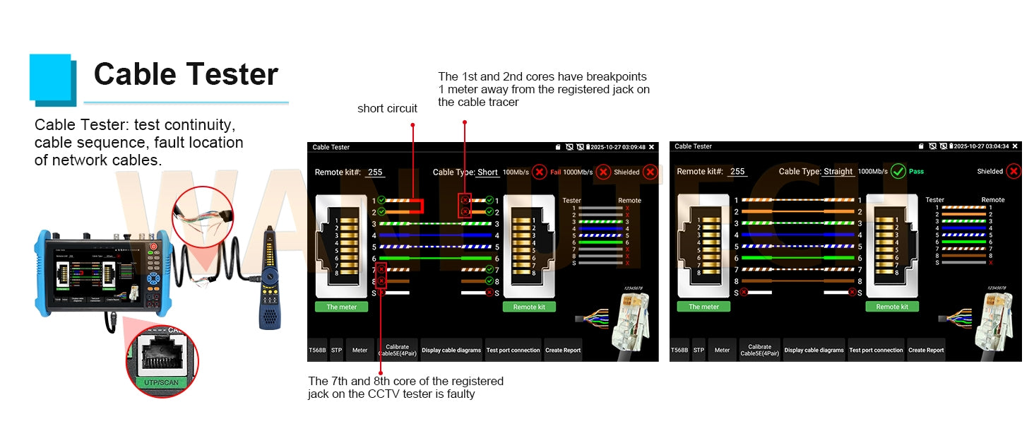 WANLUTECH CCTV Tester Essential Tool for Surveillance Camera Cable Network Testing IPC-9800CLMOVTADHS Pro
