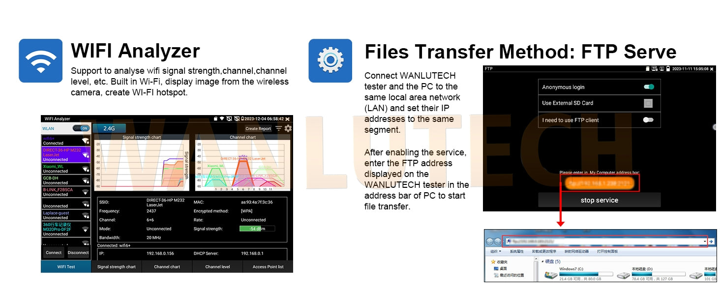 WANLUTECH CCTV Tester Essential Tool for Surveillance Camera Cable Network Testing IPC-9800CLMOVTADHS Pro