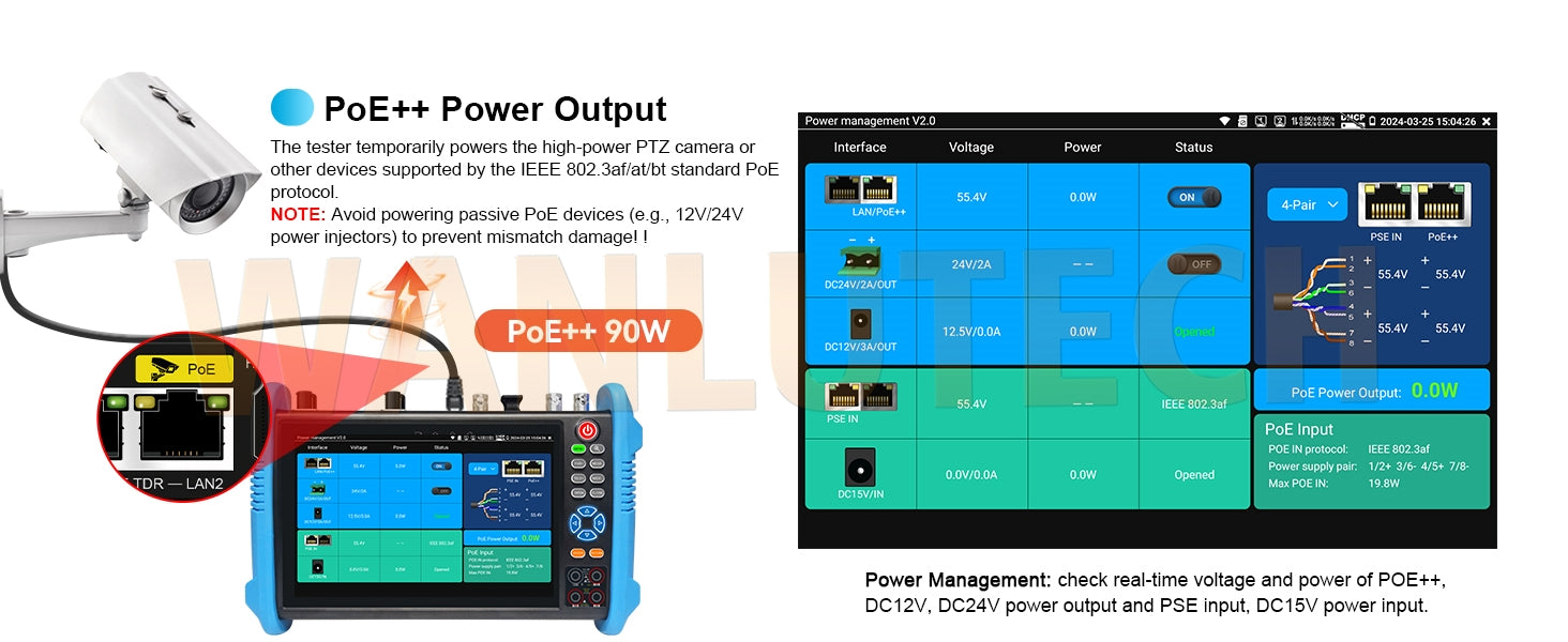 WANLUTECH CCTV Tester Essential Tool for Surveillance Camera Cable Network Testing IPC-9800CLMOVTADHS Pro