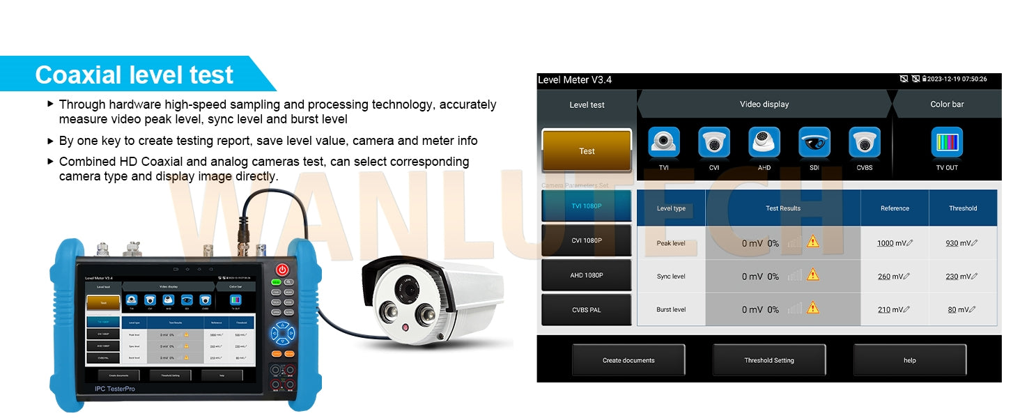 WANLUTECH CCTV Tester Essential Tool for Surveillance Camera Cable Network Testing IPC-9800CLMOVTADHS Pro
