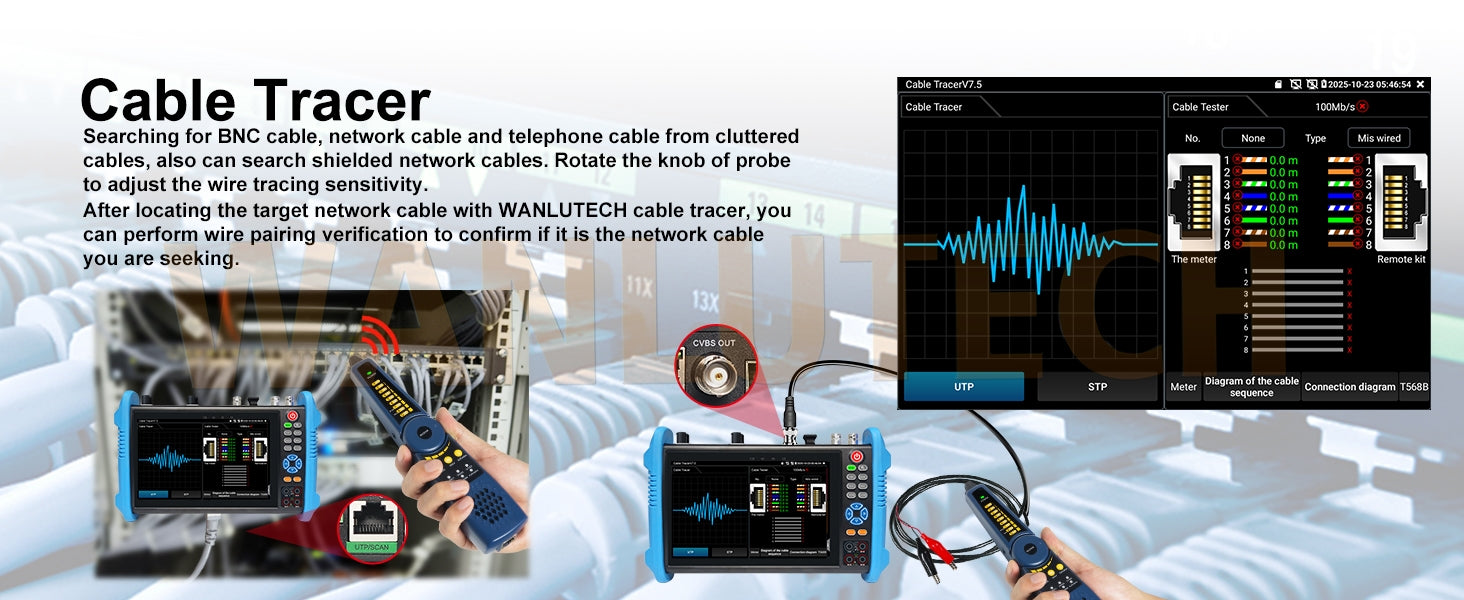WANLUTECH CCTV Tester Essential Tool for Surveillance Camera Cable Network Testing IPC-9800CLMOVTADHS Pro