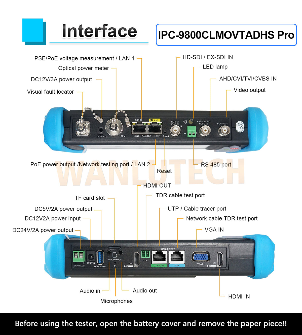 WANLUTECH CCTV Tester Essential Tool for Surveillance Camera Cable Network Testing IPC-9800CLMOVTADHS Pro
