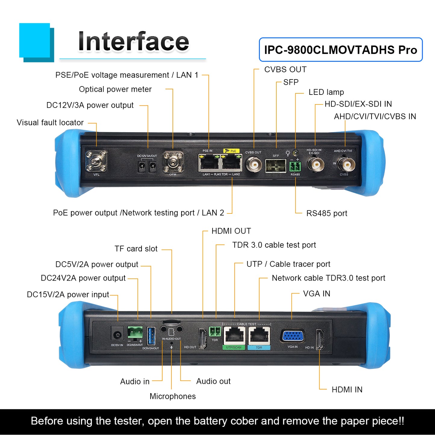 WANLUTECH Upgraded 8K IP Camera Tester, All in One CCTV Tester TVI CVI AHD SDI CVBS Camera Tester DMM OPM VFL TDR Cable Tester SFP Network Tools WiFi PoE HDMI VGA (IPC-9800CLMOVTADHS Pro)