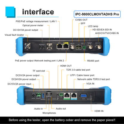 WANLUTECH Upgraded 8K IP Camera Tester, All in One CCTV Tester TVI CVI AHD SDI CVBS Camera Tester DMM OPM VFL TDR Cable Tester SFP Network Tools WiFi PoE HDMI VGA (IPC-9800CLMOVTADHS Pro)