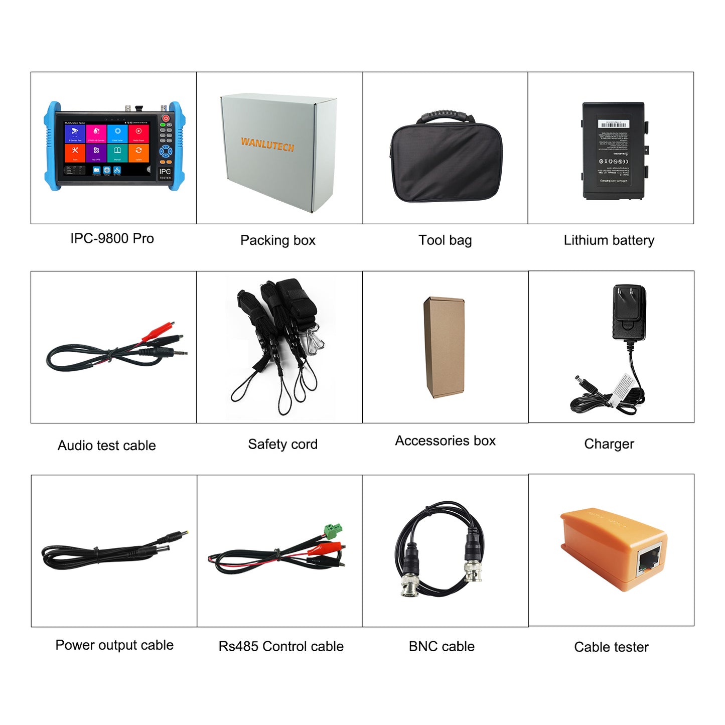 WANLUTECH CCTV Tester, 8K 32MP IP Camera Tester Support CVBS Camera Test HDMI Out Rj45 TDR Cable Test SFP PoE WiFi (IPC-9800 Pro)