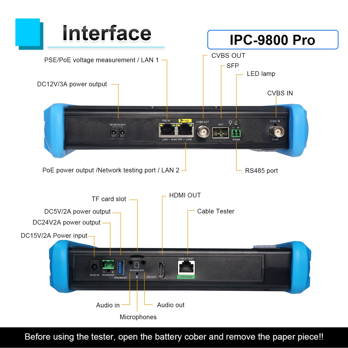 WANLUTECH CCTV Tester, 8K 32MP IP Camera Tester Support CVBS Camera Test HDMI Out Rj45 TDR Cable Test SFP PoE WiFi (IPC-9800 Pro)