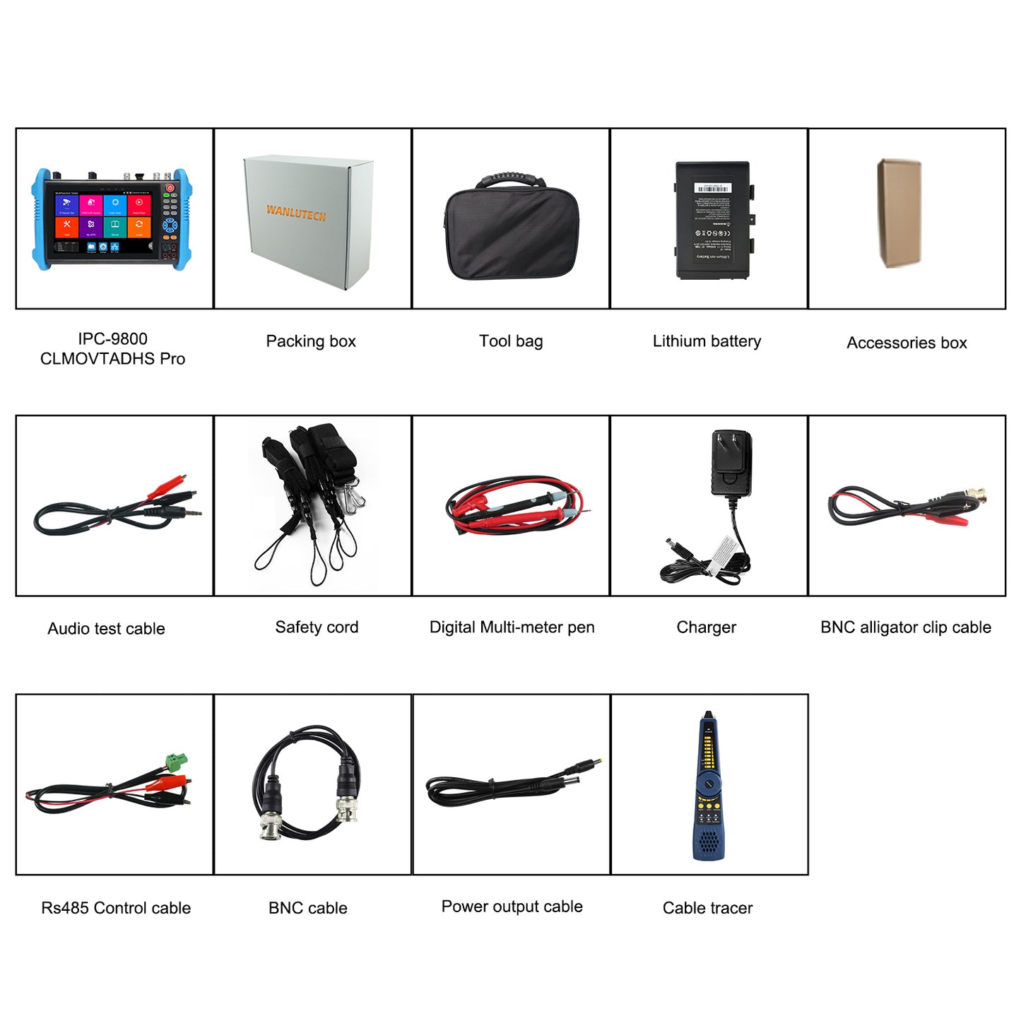 WANLUTECH Upgraded 8K IP Camera Tester, All in One CCTV Tester TVI CVI AHD SDI CVBS Camera Tester DMM OPM VFL TDR Cable Tester SFP Network Tools WiFi PoE HDMI VGA (IPC-9800CLMOVTADHS Pro)