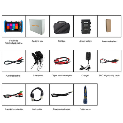 WANLUTECH Upgraded 8K IP Camera Tester, All in One CCTV Tester TVI CVI AHD SDI CVBS Camera Tester DMM OPM VFL TDR Cable Tester SFP Network Tools WiFi PoE HDMI VGA (IPC-9800CLMOVTADHS Pro)