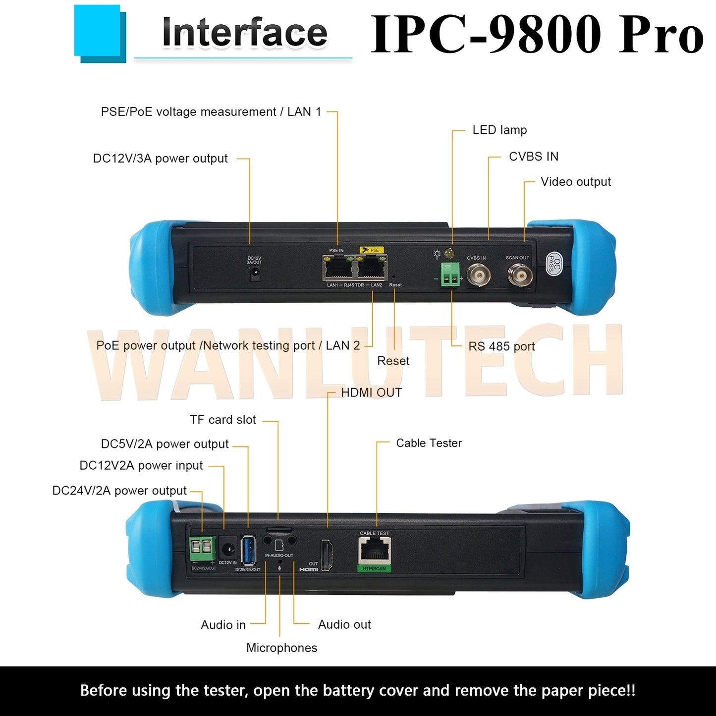 WANLUTECH CCTV Tester Essential Tool for Surveillance Camera Cable Network Testing IPC-9800 Pro