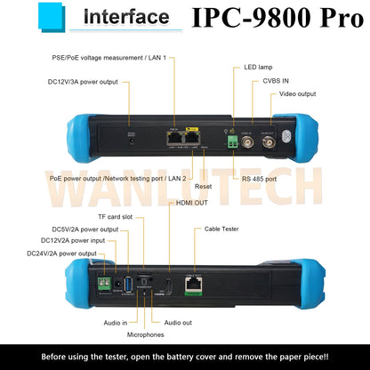 WANLUTECH CCTV Tester Essential Tool for Surveillance Camera Cable Network Testing IPC-9800 Pro
