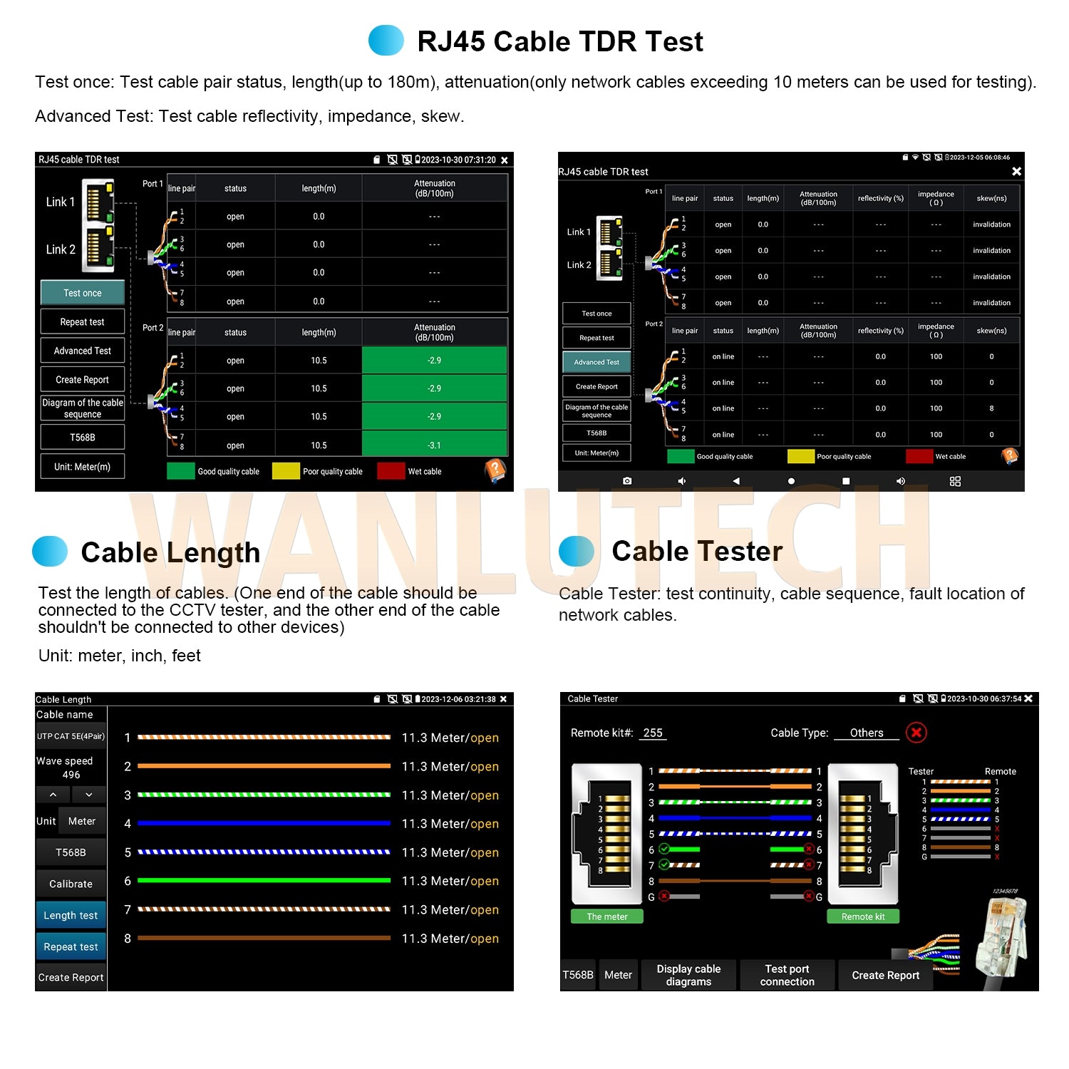 WANLUTECH CCTV Tester Essential Tool for Surveillance Camera Cable Network Testing IPC-9800 Pro