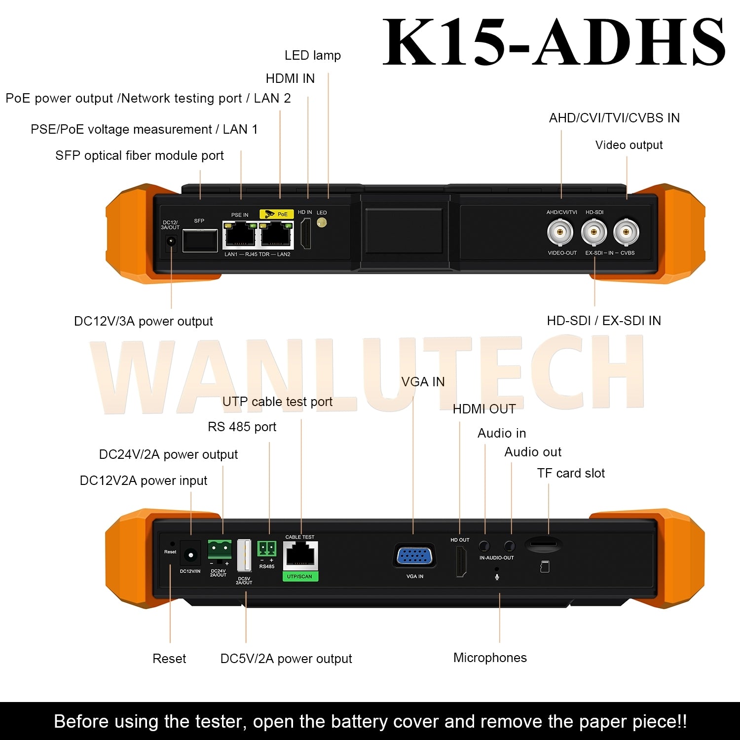 WANLUTECH CCTV Tester Essential Tool for Surveillance Camera Cable Network Testing K15-ADHS