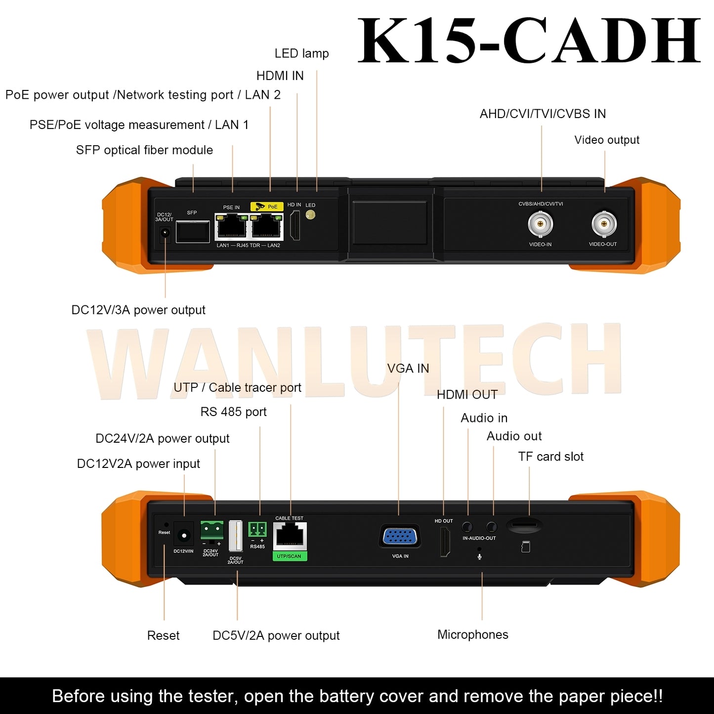 WANLUTECH CCTV Tester Essential Tool for Surveillance Camera Cable Network Testing K15-CADH