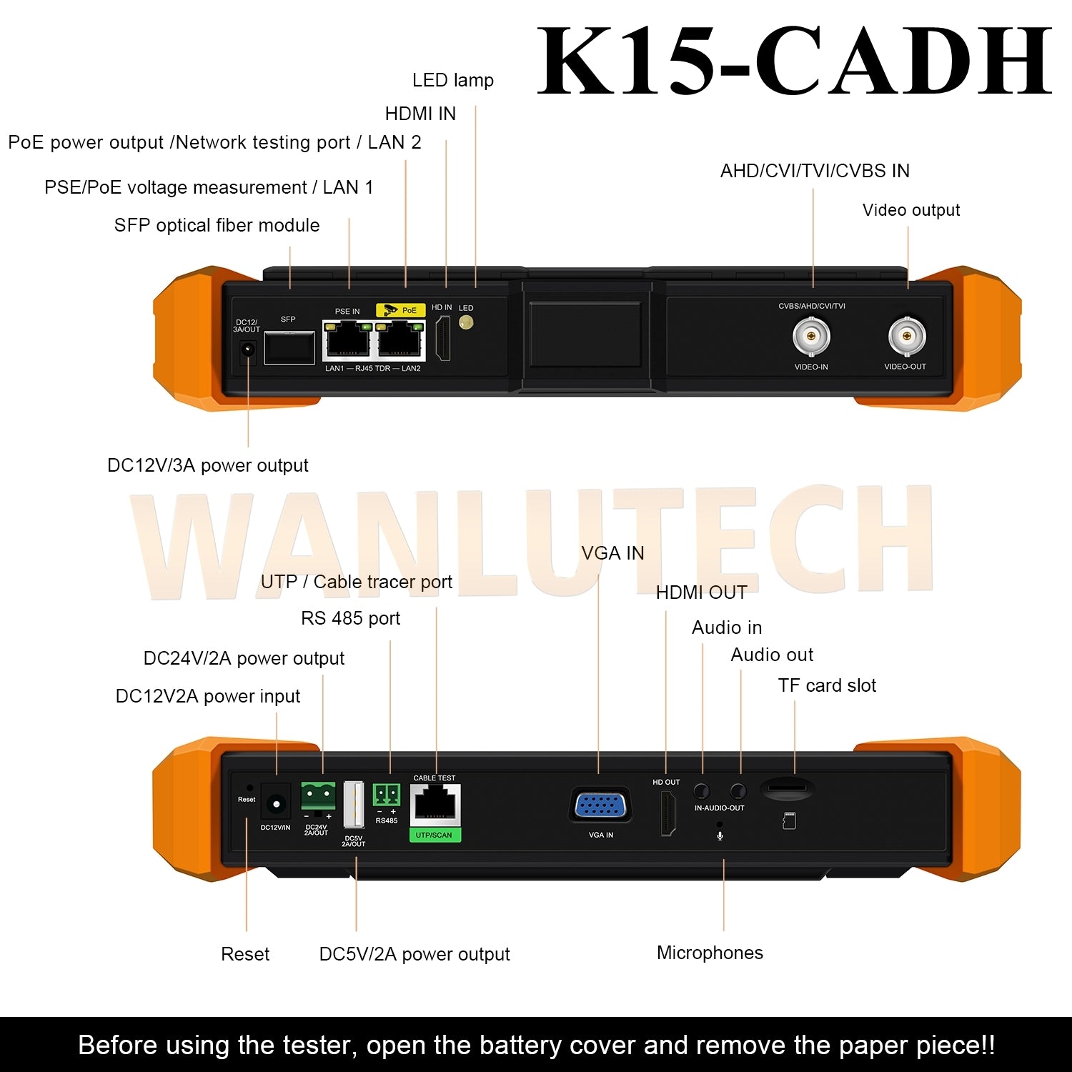 WANLUTECH CCTV Tester Essential Tool for Surveillance Camera Cable Network Testing K15-CADH
