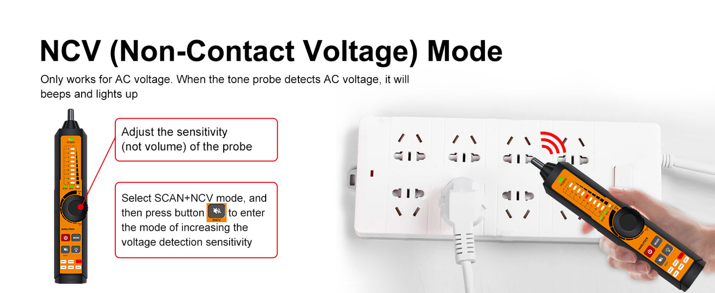 Network Tone Generator and Probe Kit with Cable Testing Capabilities like Wiremap, Length, PoE