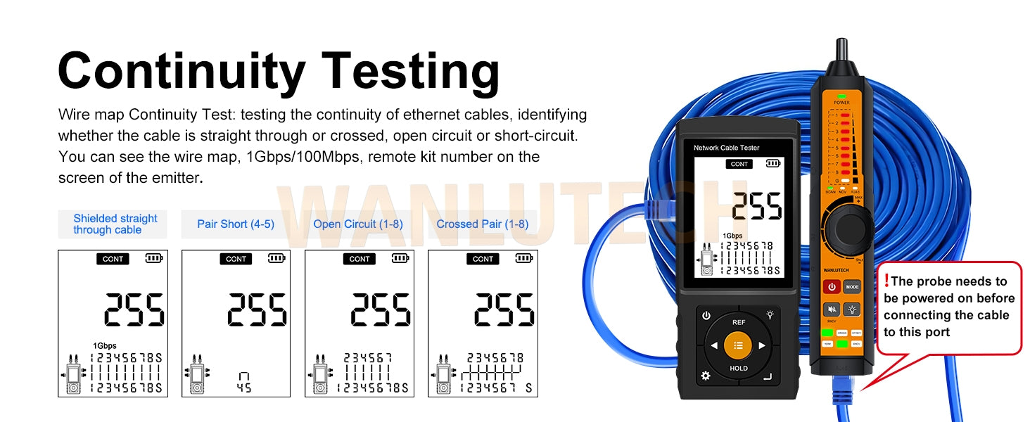 Network Tone Generator and Probe Kit with Cable Testing Capabilities like Wiremap, Length, PoE LT-300S