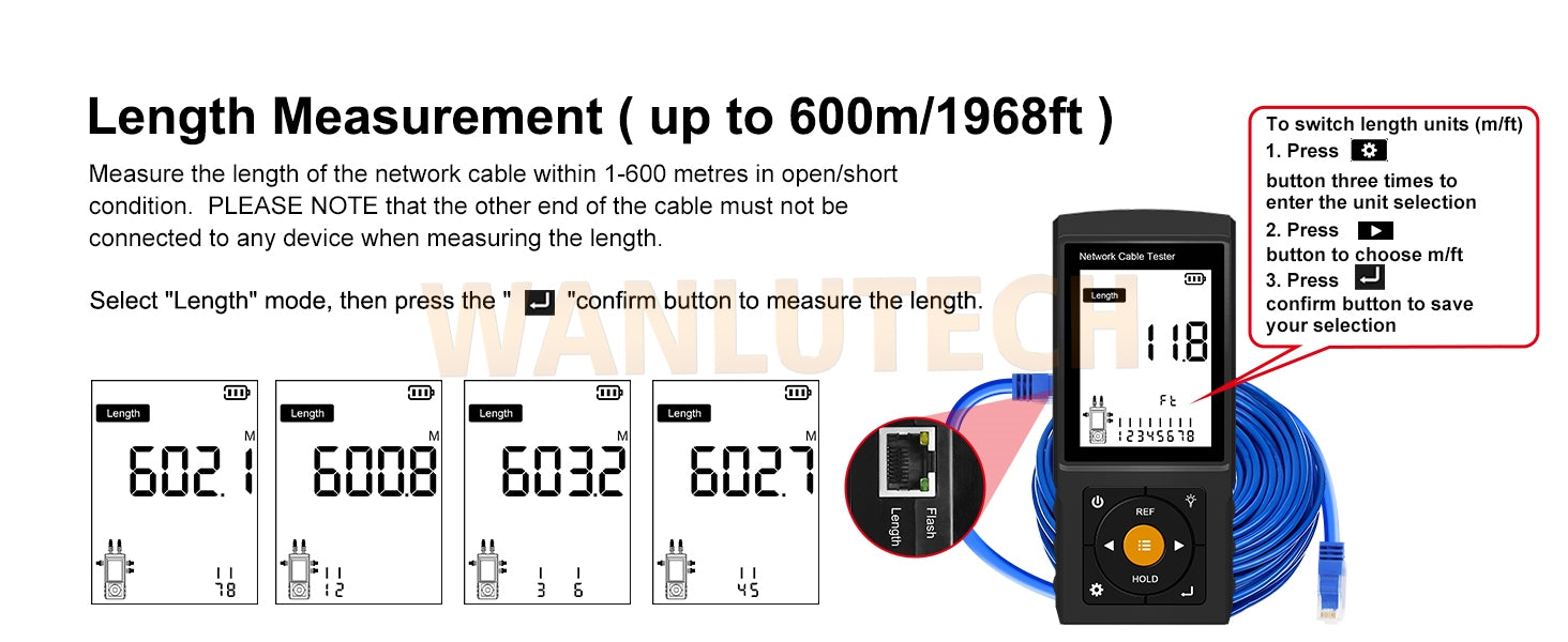 Network Tone Generator and Probe Kit with Cable Testing Capabilities like Wiremap, Length, PoE LT-300S