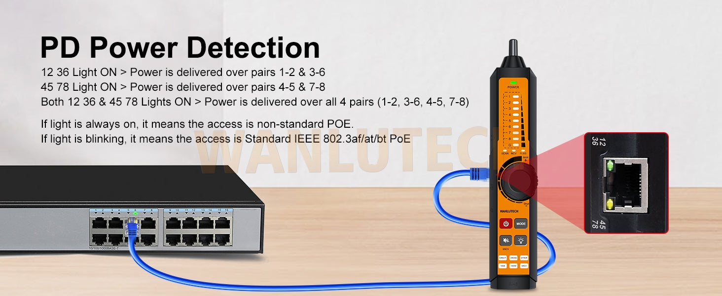 Network Tone Generator and Probe Kit with Cable Testing Capabilities like Wiremap, Length, PoE LT-300S