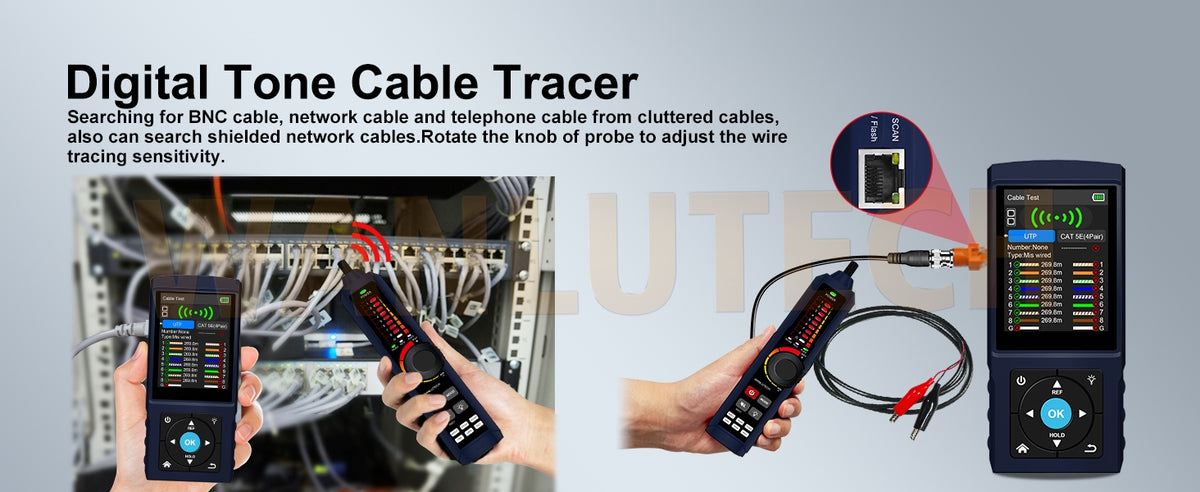 Rechargeable Network Cable Tester, WANLUTECH Tone Generator with Probe Support  Optical Power Meter Visual Fault Locator Network Test PoE Test Cable Continuity Testing (LT-500S).