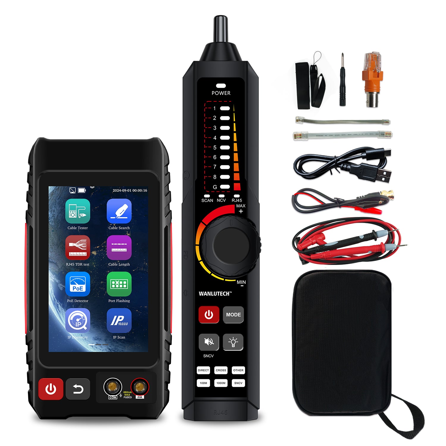 Rechargeable Network Cable Tester, WANLUTECH Tone Generator with Probe Support Digital Multimeter Optical Power Meter Visual Fault Locator Network Test PoE Test Cable Continuity Testing (LT-600M).