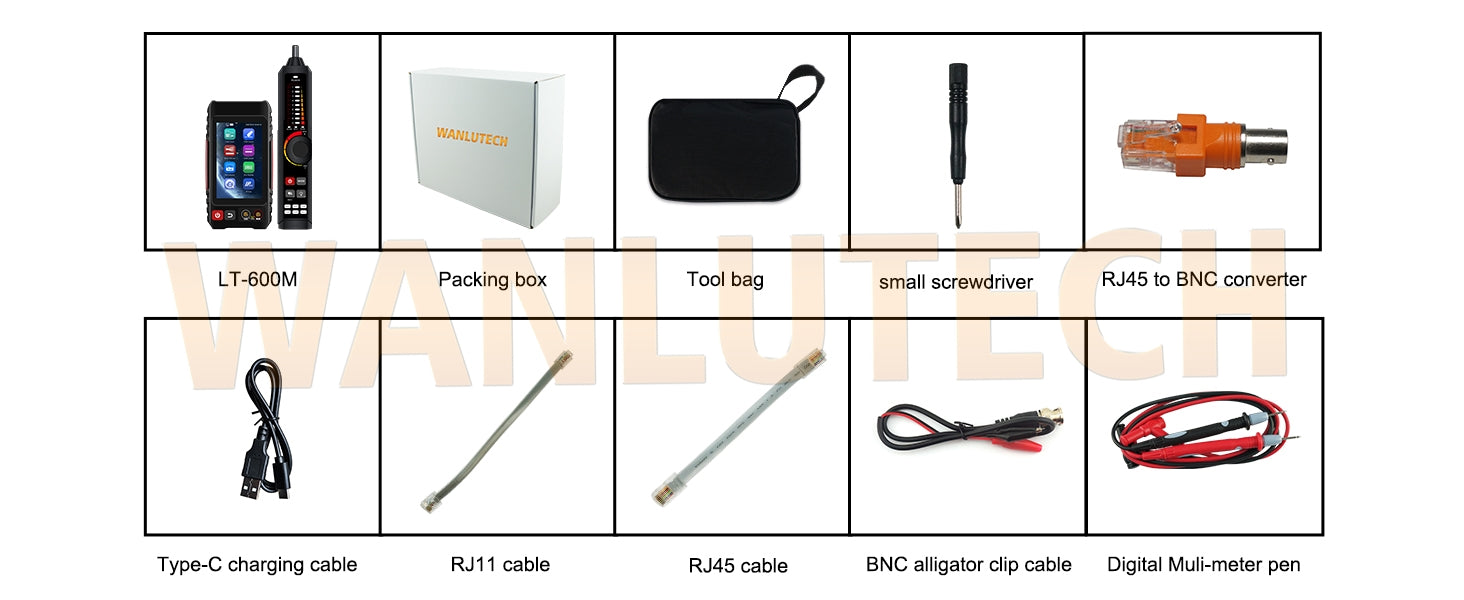 WANLUTECH Network Cable Tester, Digital Tone Generator with Probe Support Digital Multimeter Optical Power Meter Visual Fault Locator Network Test PoE Test Cable Continuity Testing (LT-600M)