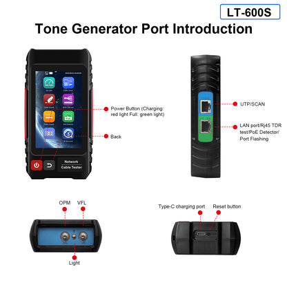 WANLUTECH Network Cable Tester, Digital Tone Generator with Probe Support Optical Power Meter Visual Fault Locator Network Test PoE Test Cable Continuity Testing (LT-600S)