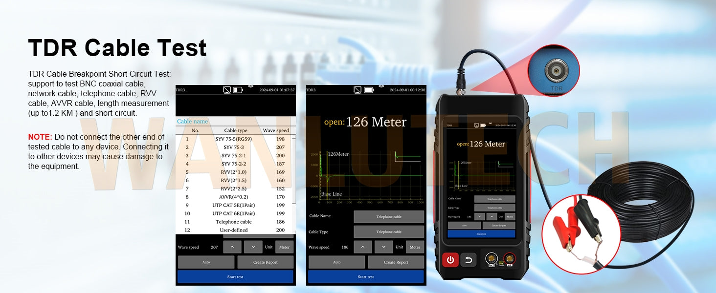 WANLUTECH All-in-One Network Cable Tester Support DMM OPM VFL TDR Cable Tester Level Meter Wire Map Continuity Test Cable Tracer PoE Check(LT-600T)