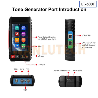 WANLUTECH Network Cable Tester, Digital Tone Generator with Probe Support Digital Multimeter Optical Power Meter Visual Fault Locator TDR Cable test Network Test PoE Test Cable Continuity Testing (LT-600T)