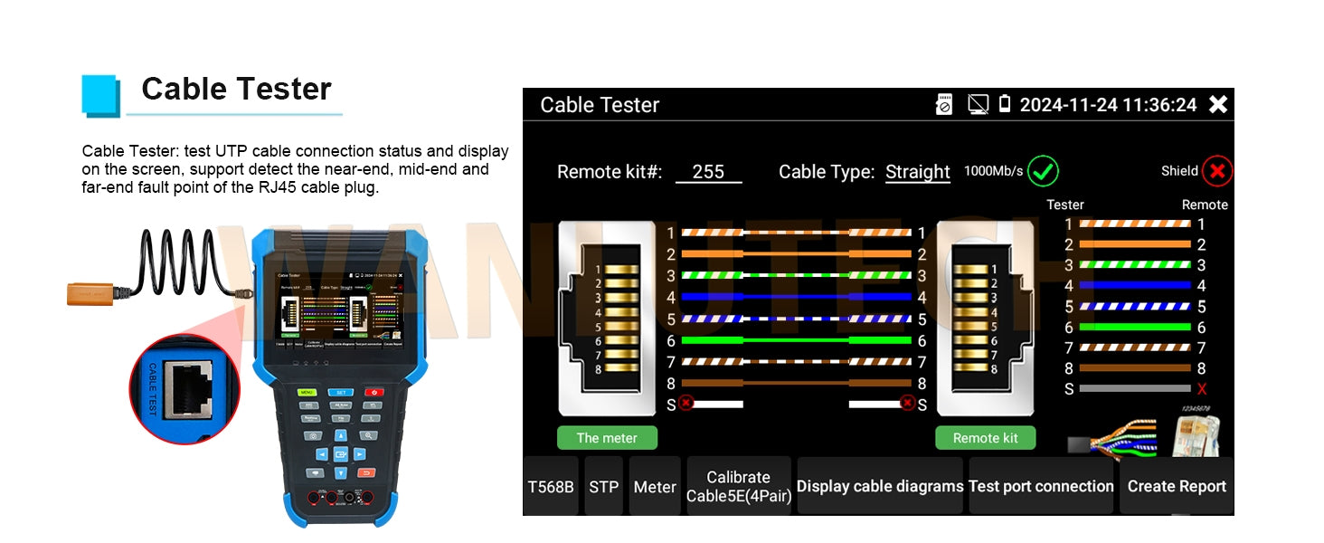 WANLUTECH OTDR Tester Optical Power Meter Visual Fault Locator Optical Loss Test Event map Essential Tool for Fiber Optical Cable Network Testing Ethernet Cable Testing MOT-35