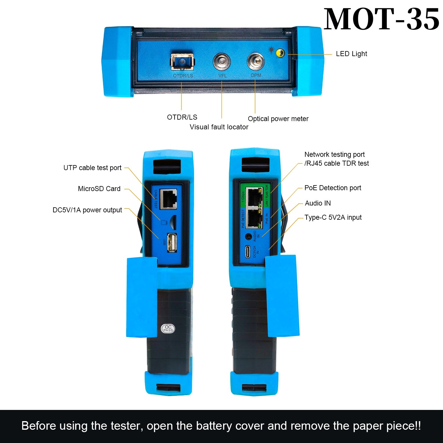 WANLUTECH OTDR Tester Optical Power Meter Visual Fault Locator Optical Loss Test Event map Essential Tool for Fiber Optical Cable Network Testing Ethernet Cable Testing MOT-35